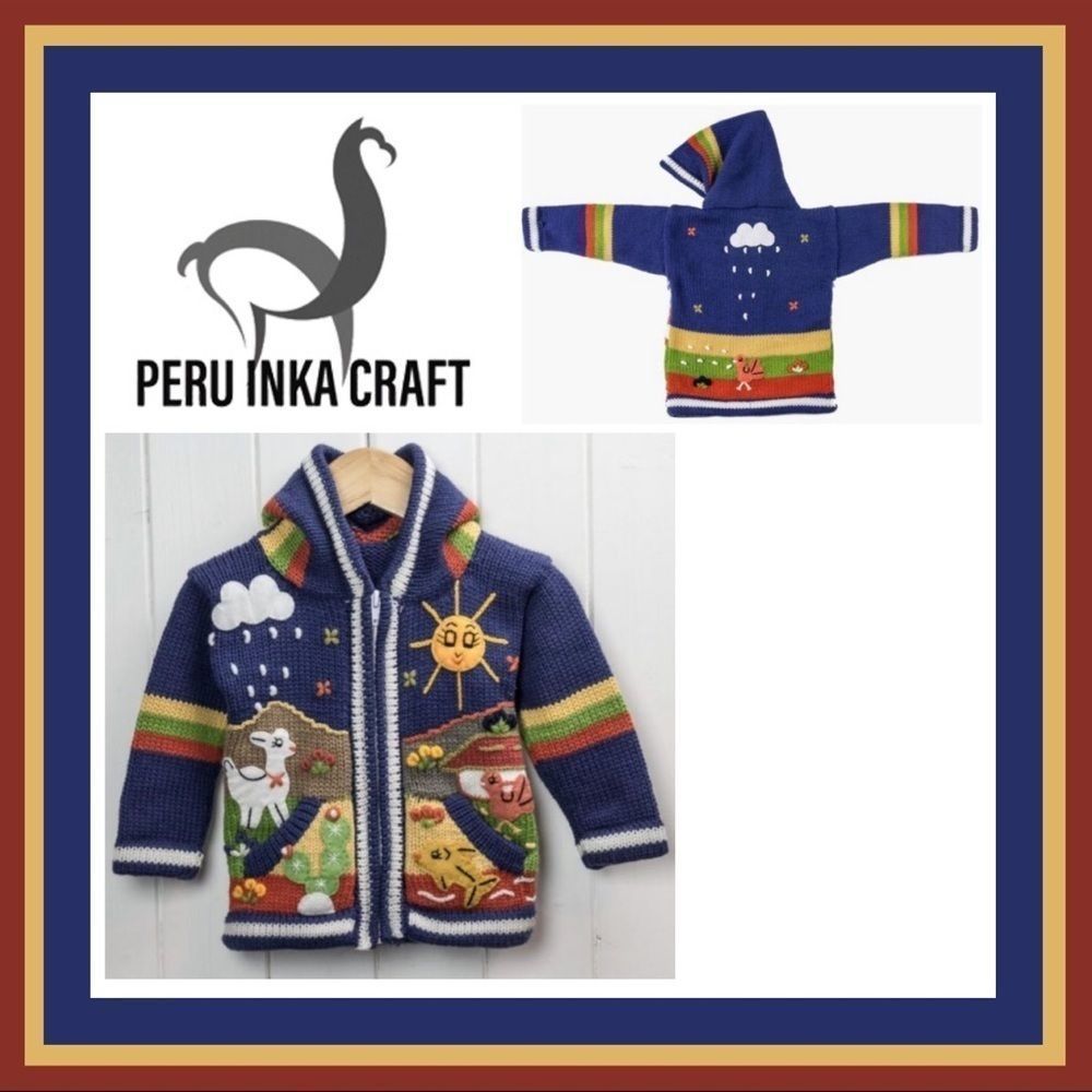 Peru Inka Craft Embroidered Burlap Sweater Size 5-7